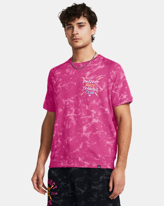 Men's Project Rock Terry Printed Crew in Pink image number 0